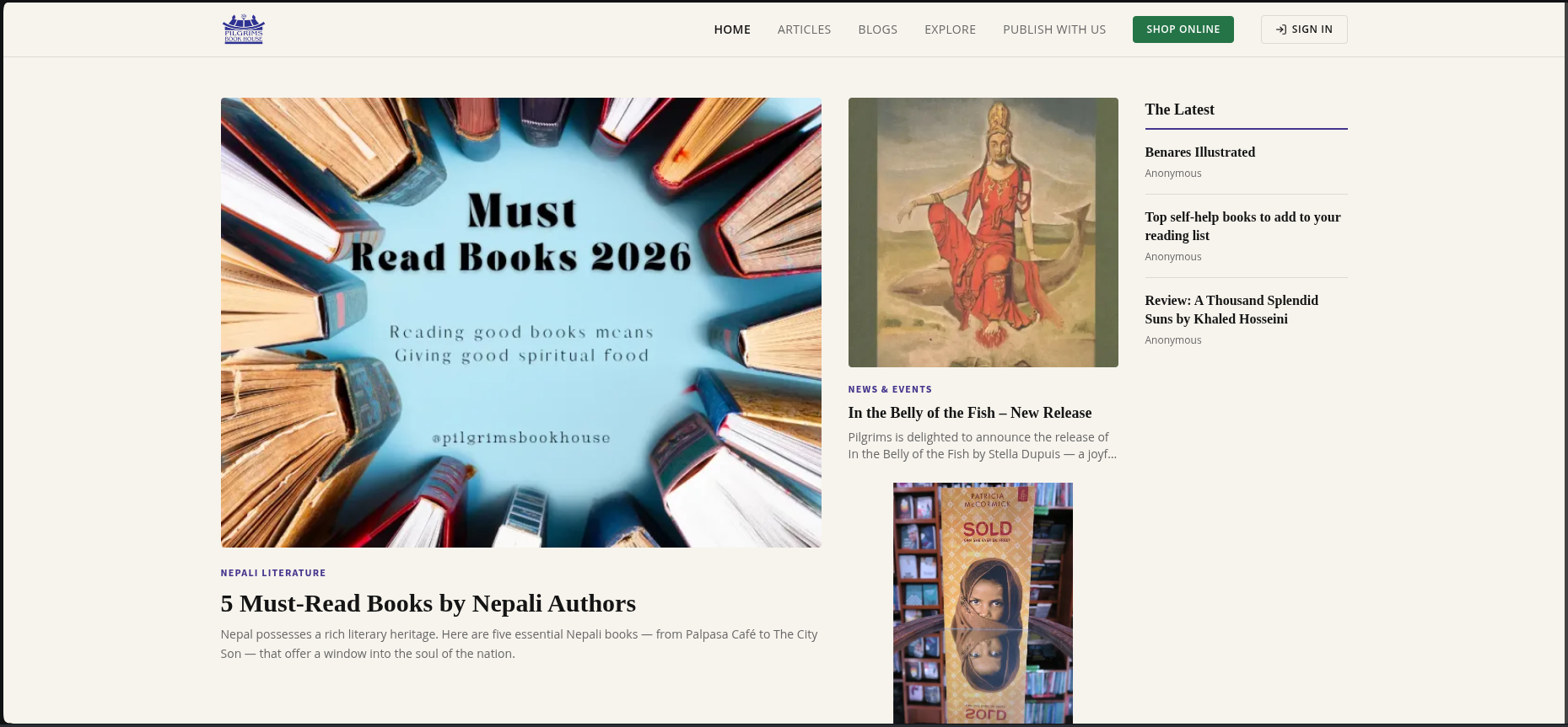 Pilgrims Books Blog website preview